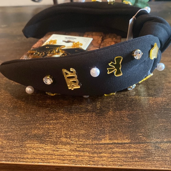 Black, gold, and Pearl, 2024 graduate headband and earring set! - Picture 3 of 6